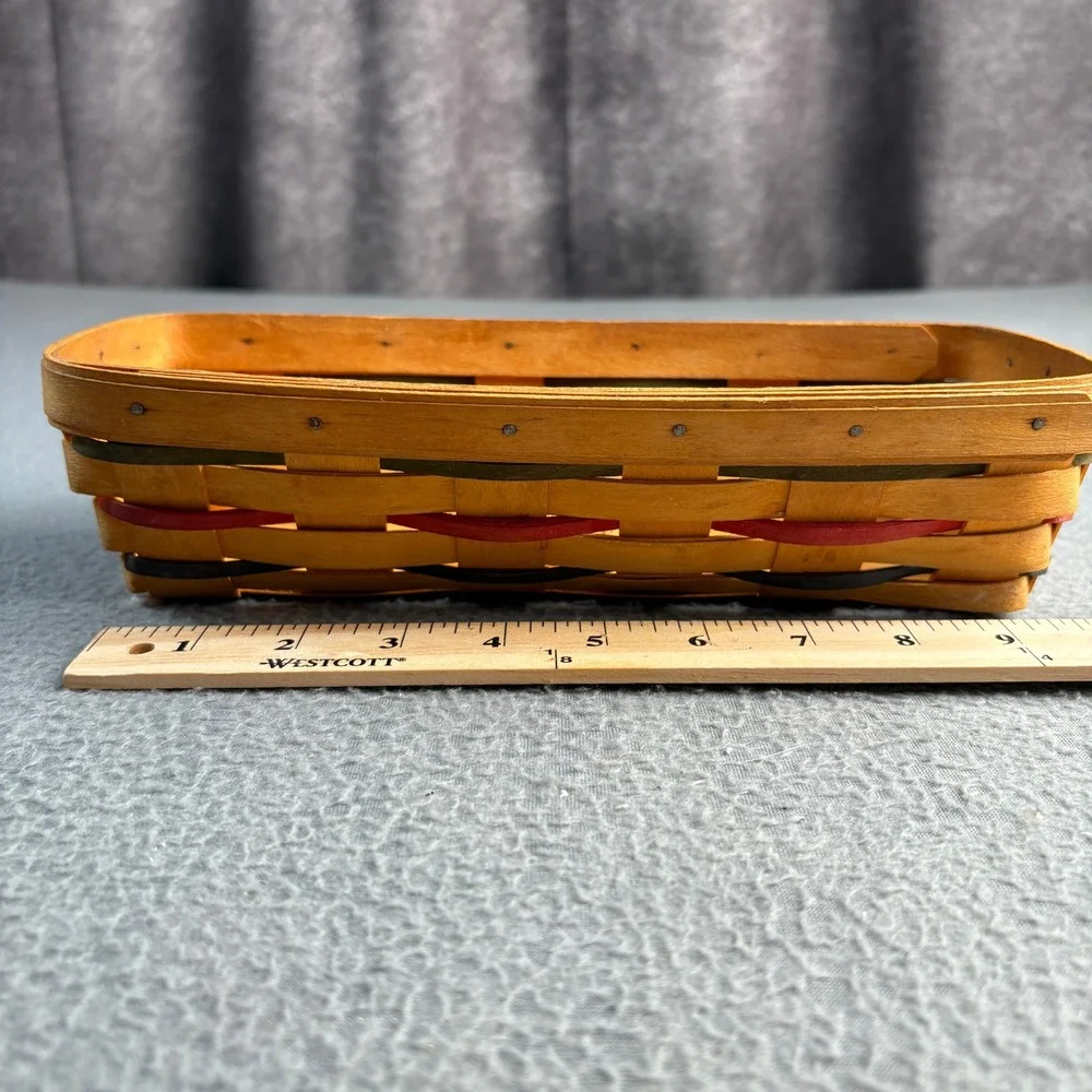 Longaberger 1999 Handwoven Rectangular Basket Red Green Blue Dresden Ohio
